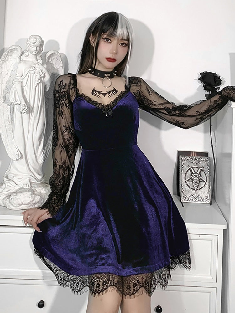 Dark Goth Velours Vampire A-Line Dress