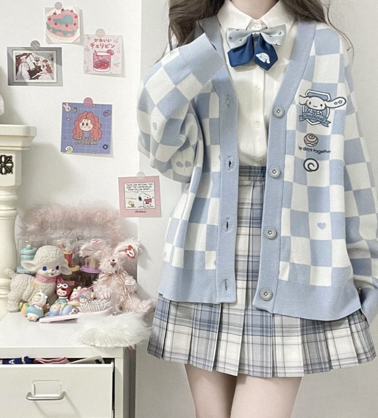 Cinnamoroll Blue Checker Cardigan Sweater