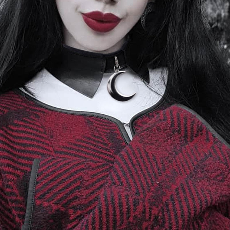 Moon Faux Leather Choker Collar