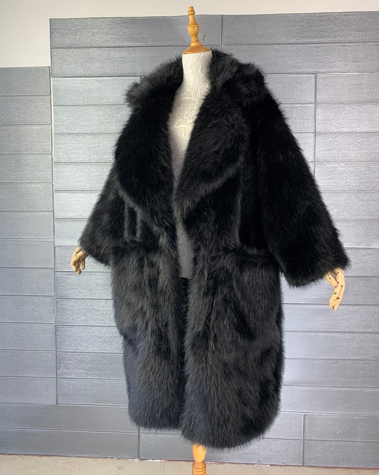 Y2K Long Oversized Pink Fluffy Faux Fur Coat