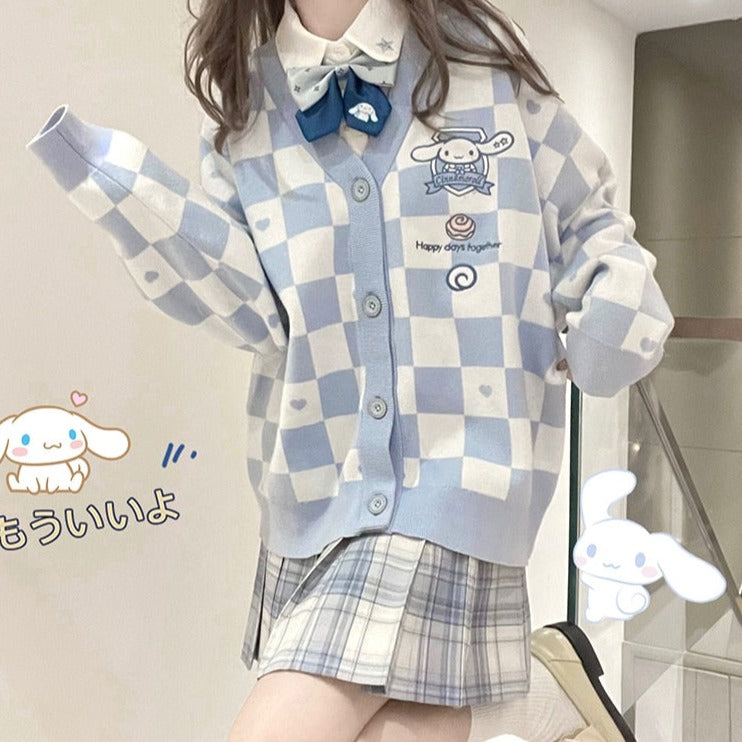 Cinnamoroll Blue Checker Cardigan Sweater