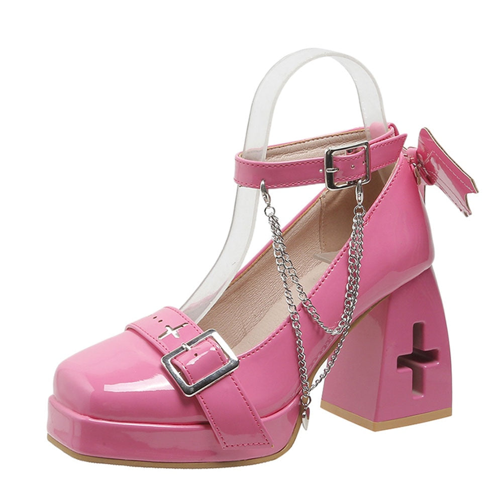 Sweet Gothic Lolita Vampire Mary Janes Pink