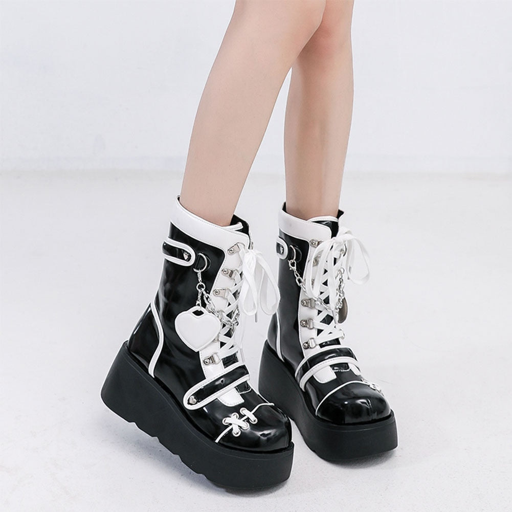 Gothic Lolita Mid-Calf Motorcycle Boots