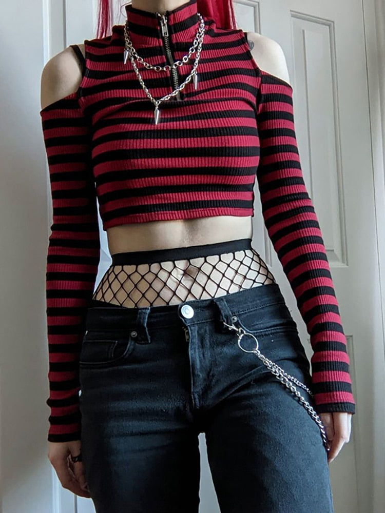 Dark Grunge E-Girl Striped Crop Top