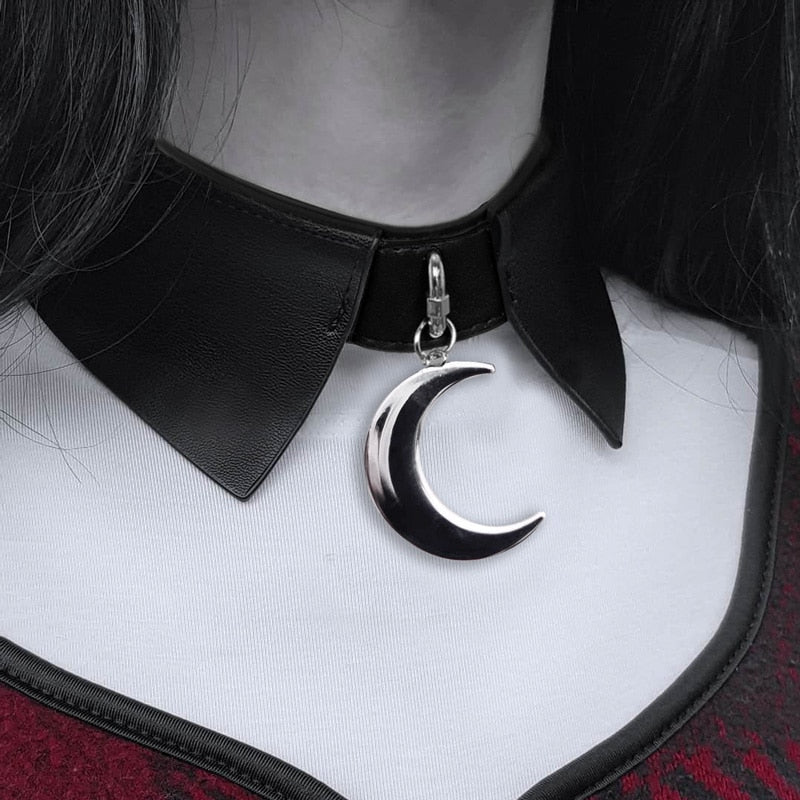 Moon Faux Leather Choker Collar