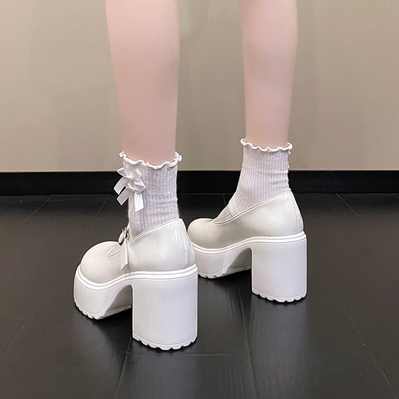 Coquette Mary Janes Platform Shoes White