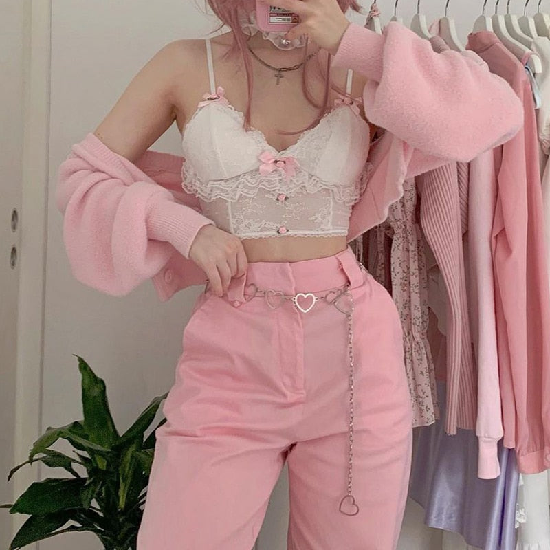 Dollette Lace Top Pink Ribbons