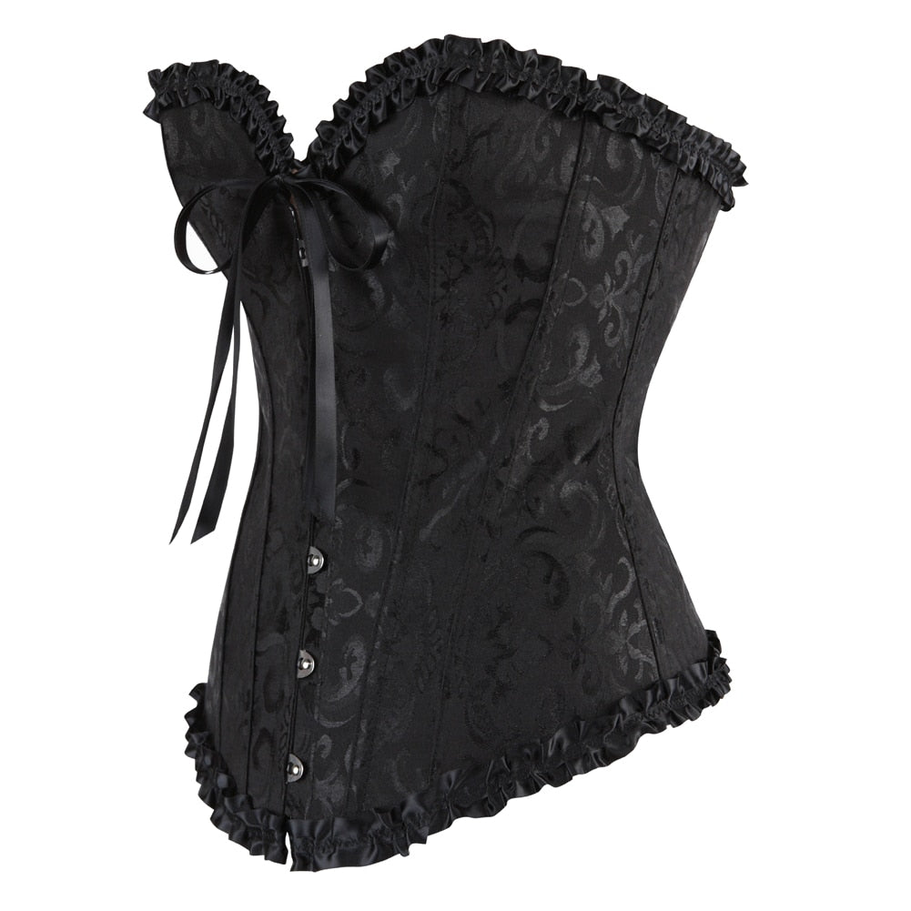 Gothic Vampire Corset Bustier Floral Satin Black