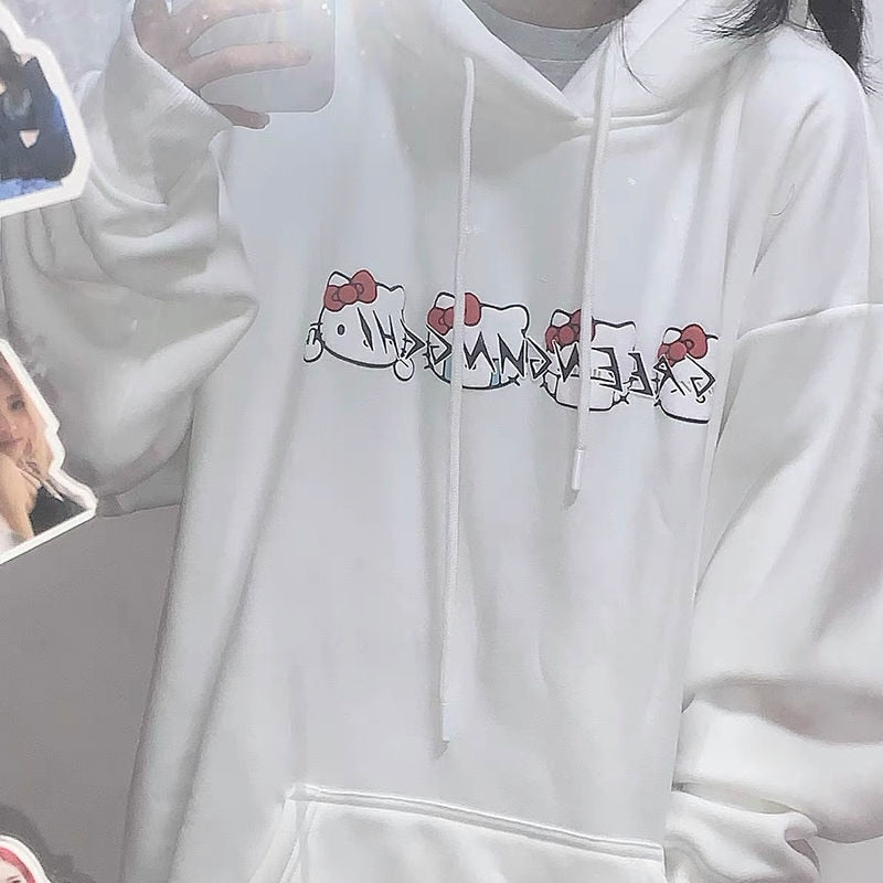 Sanriocore Flustered Kitty Hoodie Kawaii