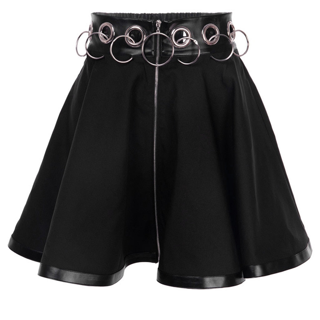 Dark Goth Zipper Rings A-Line Skirt