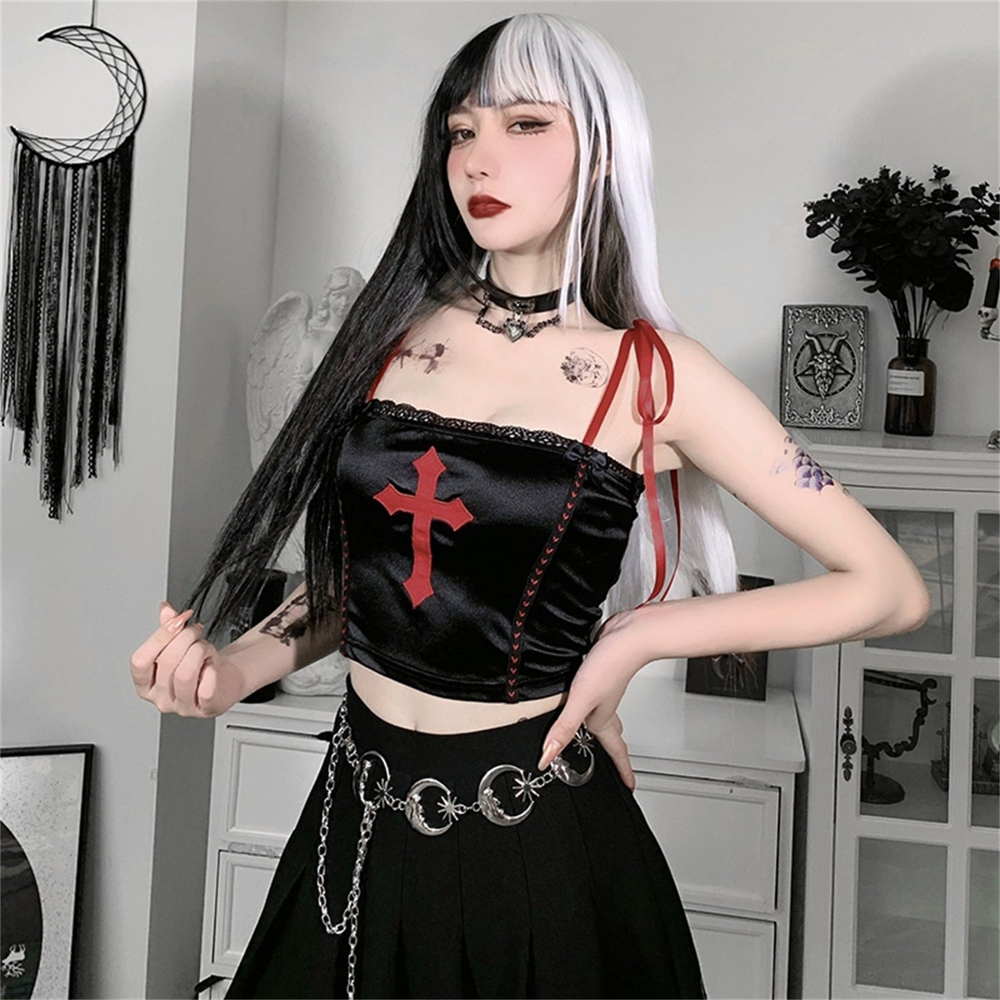 Gothic Vampire Cross Crop Top