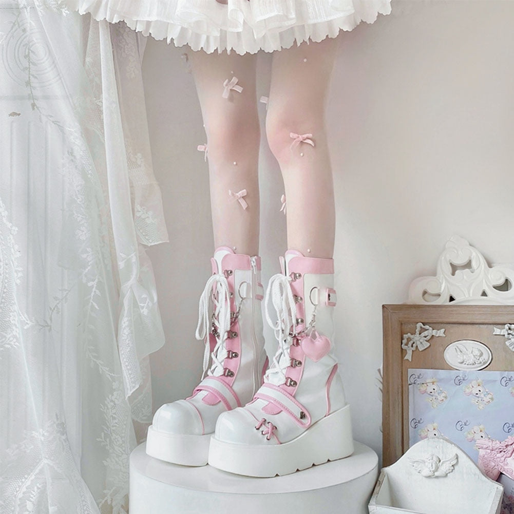 Sweet Lolita Mid-Calf Motorcycle Boots