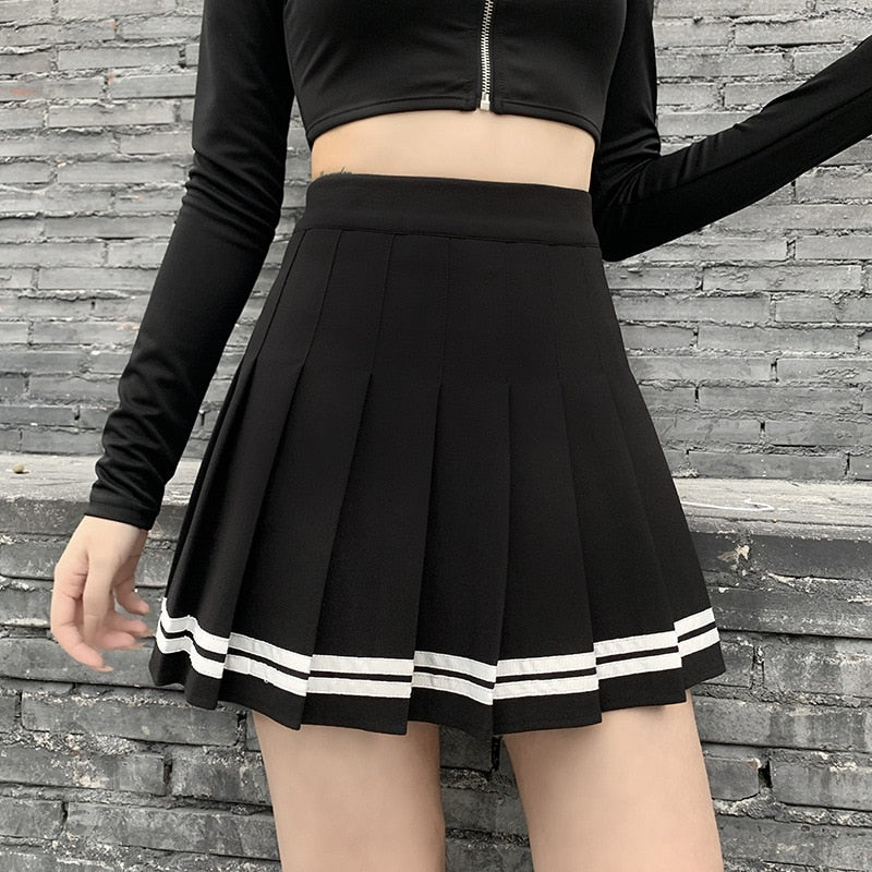 Dark Academia Preppy Mini Pleated Skirt Black