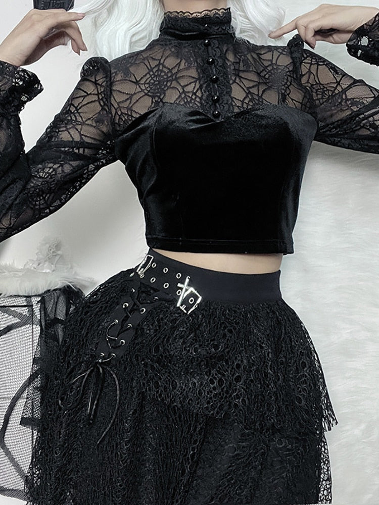 Gothic Elegant Lace Velvet Blouse