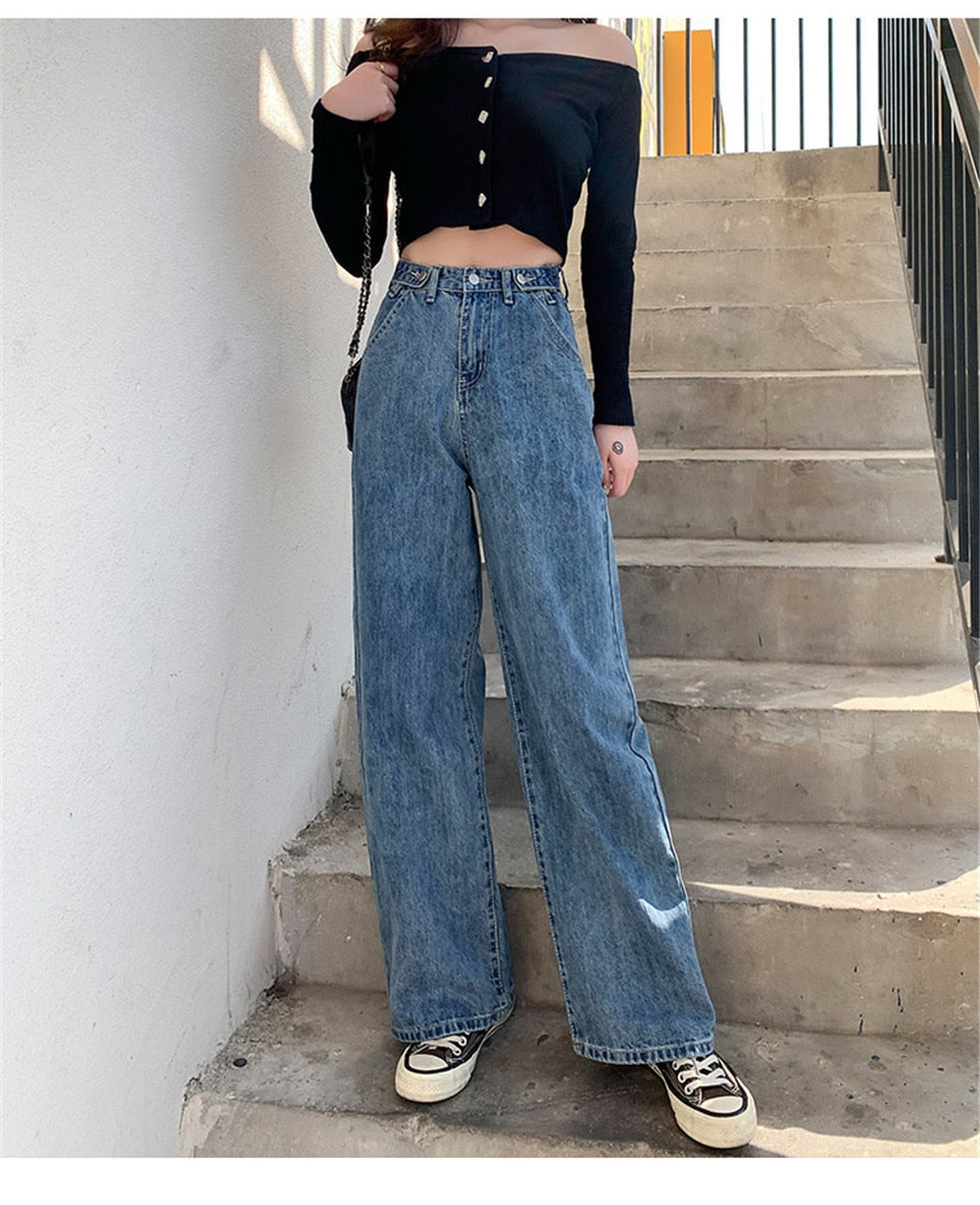 Y2K Grunge High Waist Denim Pants Wide Leg