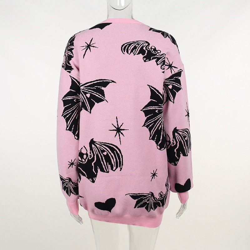 Gothic Bat Knitted Sweater Pastel Goth