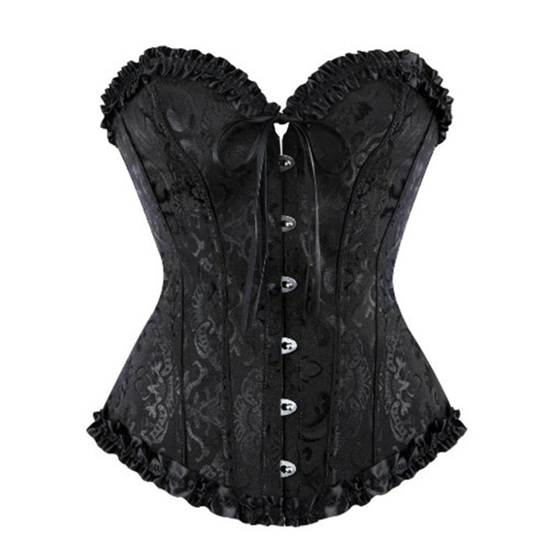 Gothic Vampire Corset Bustier Floral Satin Black