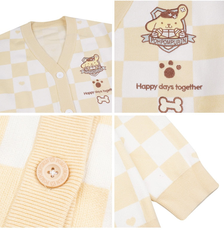 Pompompurin Yellow Checker Cardigan Sweater