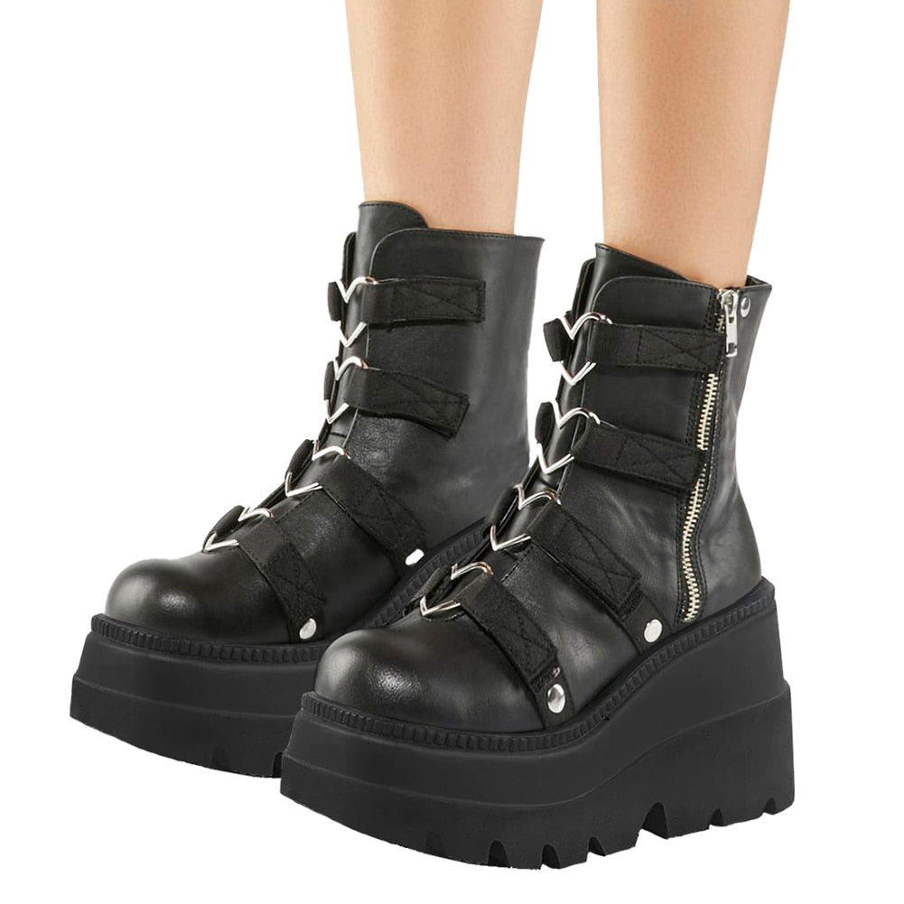Dark Grunge Heart Biker Boots