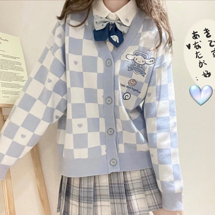 Cinnamoroll Blue Checker Cardigan Sweater
