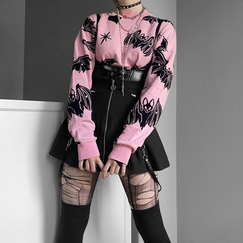 Gothic Bat Knitted Sweater Pastel Goth