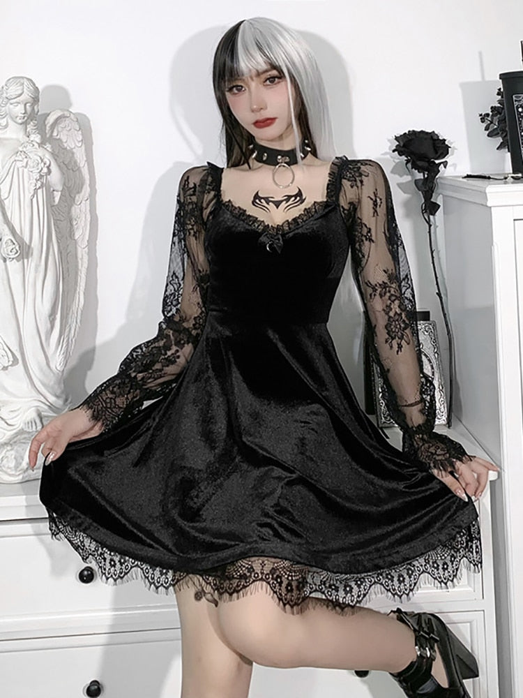 Dark Goth Velours Vampire A-Line Dress