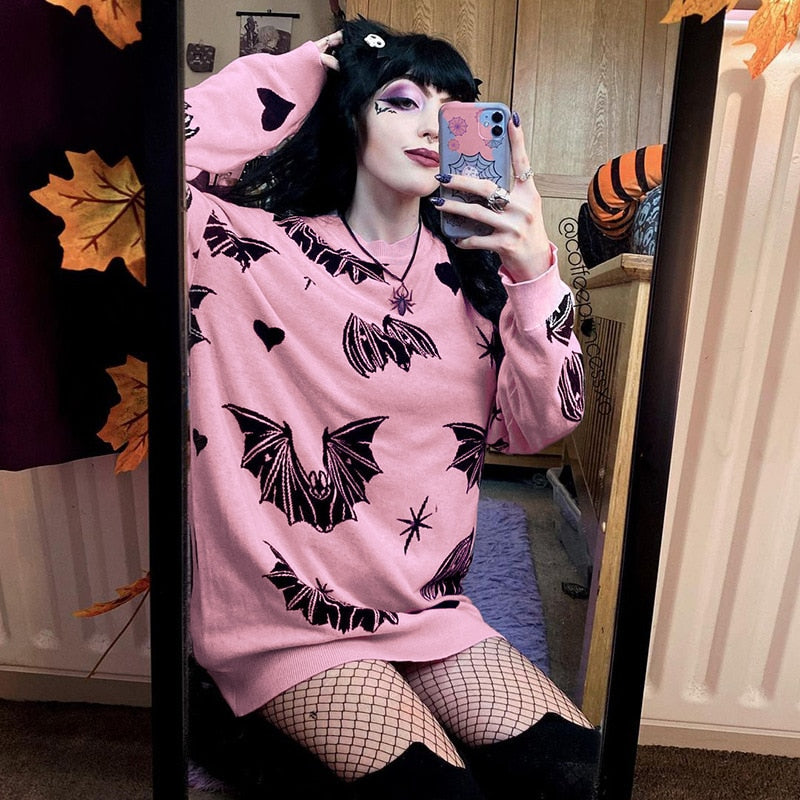 Gothic Bat Knitted Sweater Pastel Goth