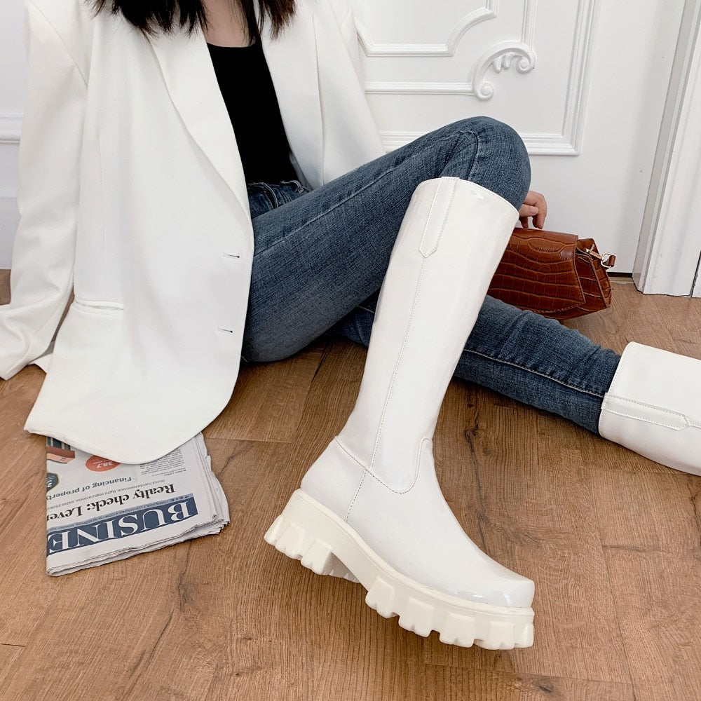 Y2K Shiny Knee-High Boots