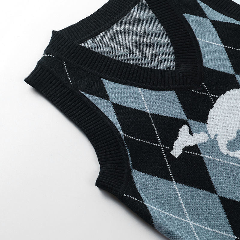 Argyle Skull Knitted Sweater Vest