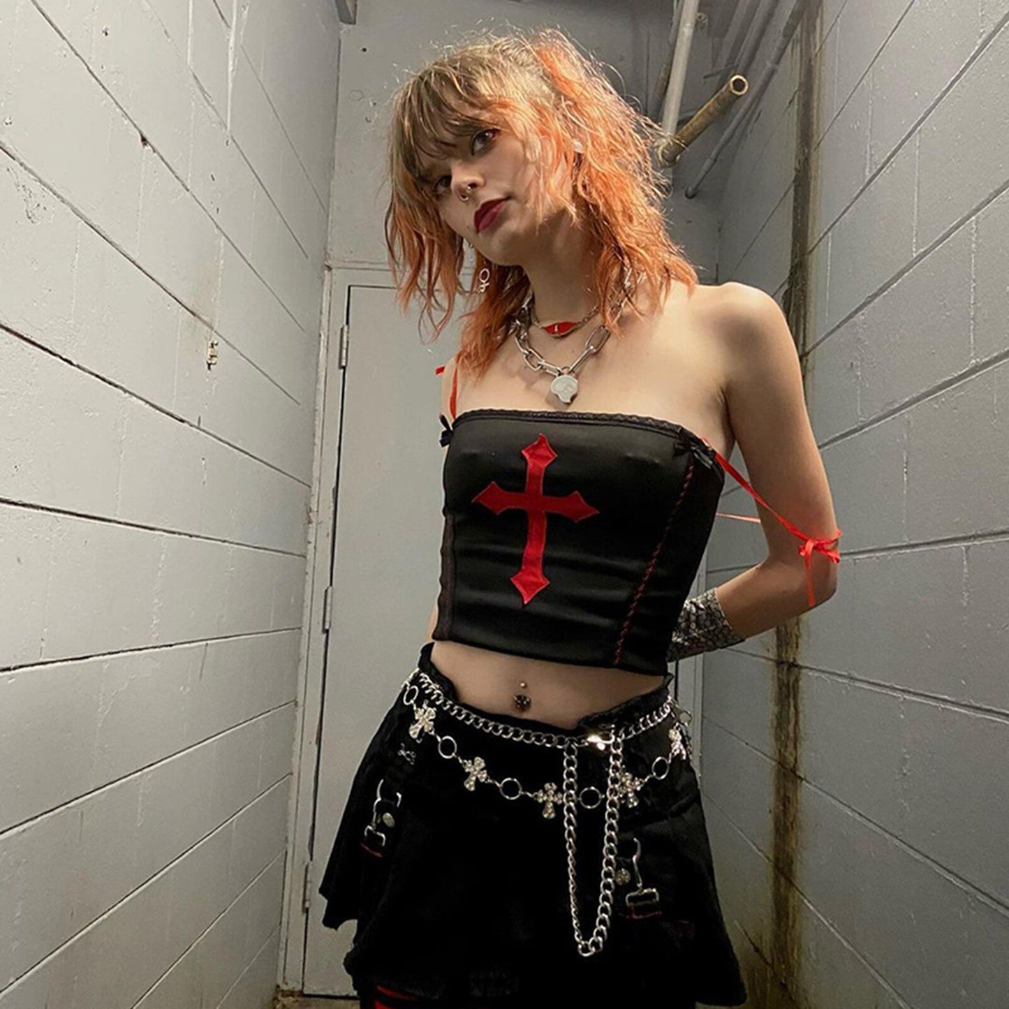 Gothic Vampire Cross Crop Top