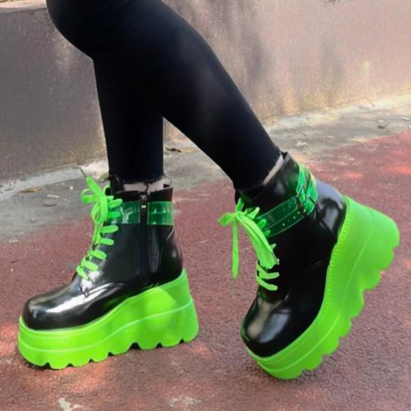 Darkwave Cyber Punk Rave Neon Green Platform Shoes