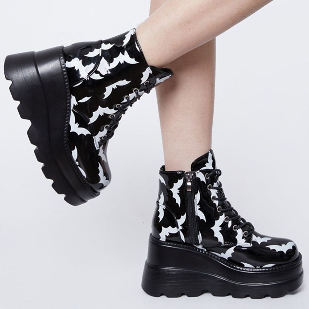 Gothic Bat Lover Platform Ankle Boots