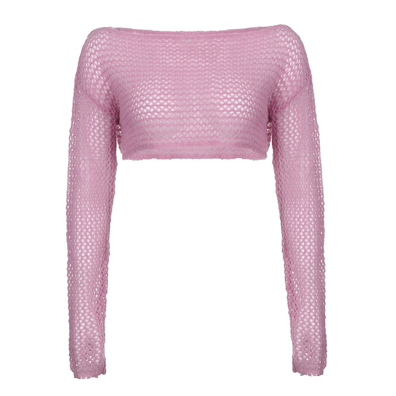 Y2K Sweet Pink Knit Top Crochet