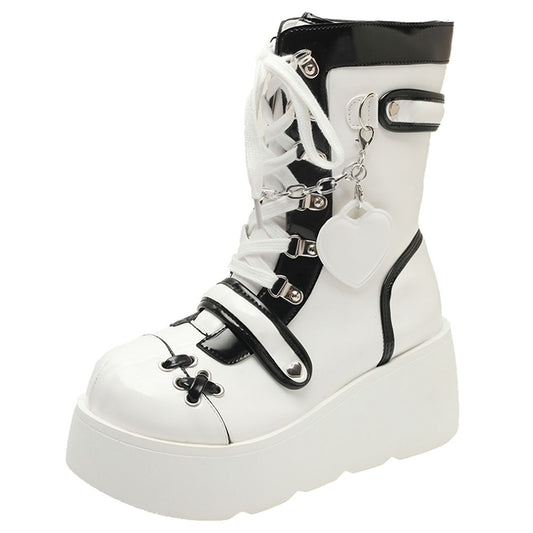 Gothic Lolita Mid-Calf Motorcycle Boots