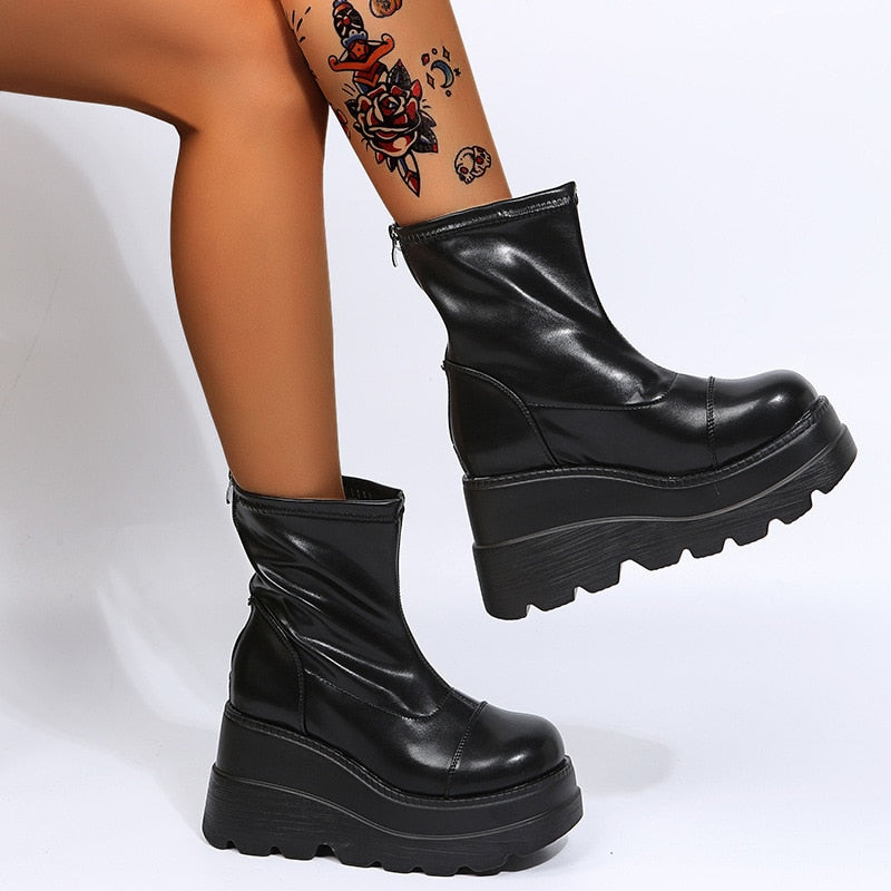 Grunge Platform Ankle Boots Black