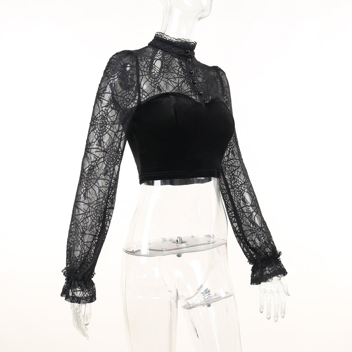 Gothic Elegant Lace Velvet Blouse