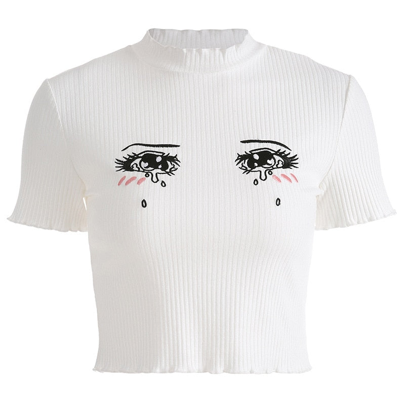 Y2K Anime Girl Crying Eyes Top