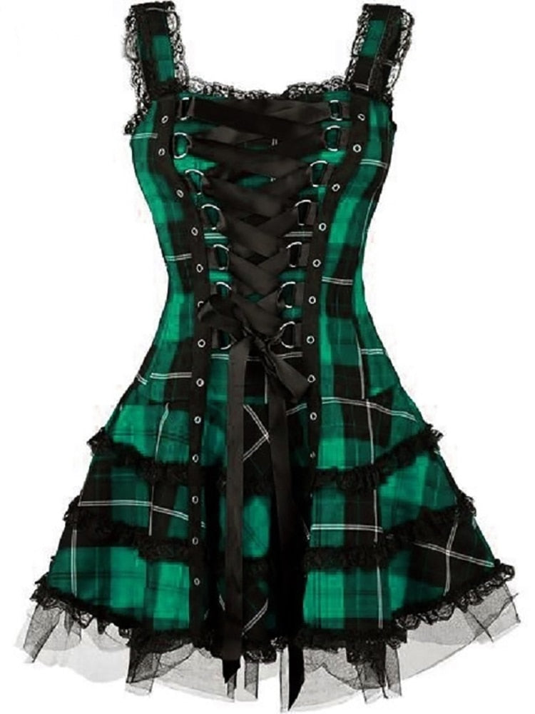 Gothic Punk A-line Dark Plaid Dress