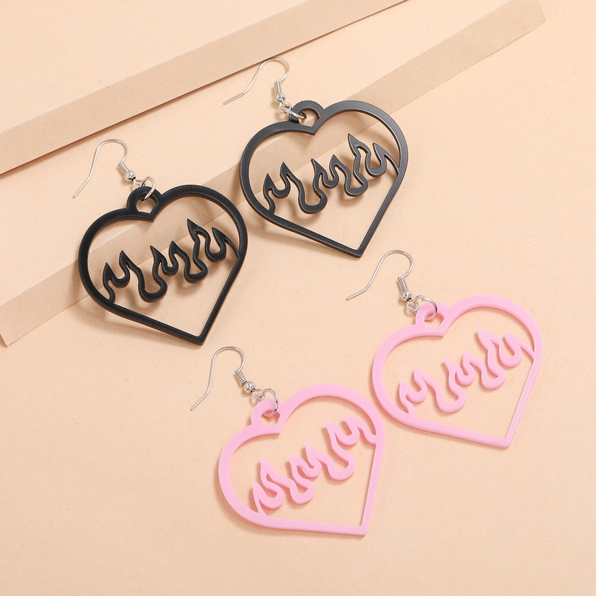 E-Girl Aesthetic Earrings Heart Flame