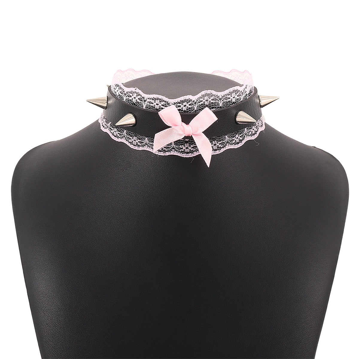 Gothic Lolita Black Pink Lace Choker