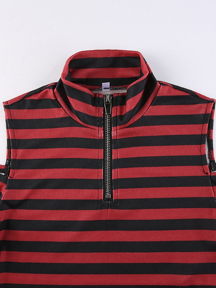 Dark Grunge E-Girl Striped Crop Top