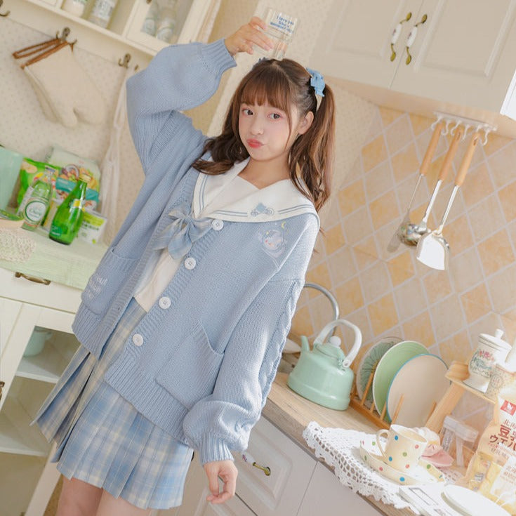 Kawaii Aesthetic Cardigan Sweater Blue