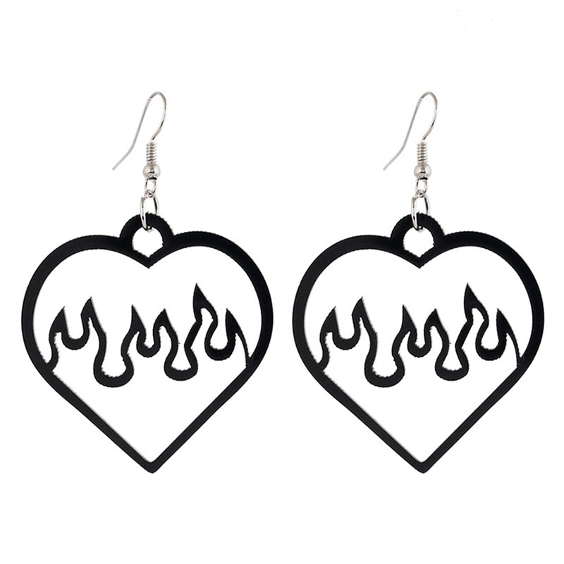 E-Girl Aesthetic Earrings Heart Flame