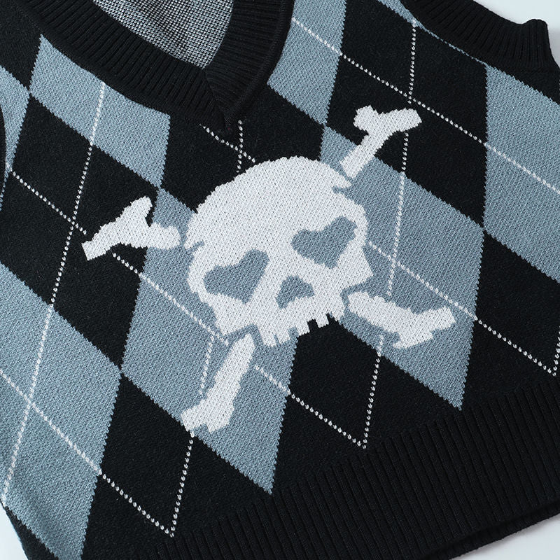Argyle Skull Knitted Sweater Vest