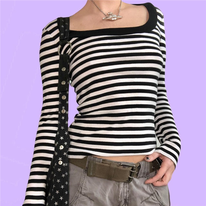 Egirl Grunge Aesthetic Striped Long Sleeves T-Shirt
