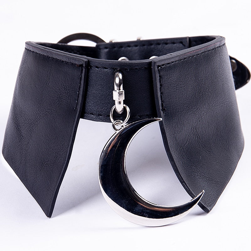 Moon Faux Leather Choker Collar