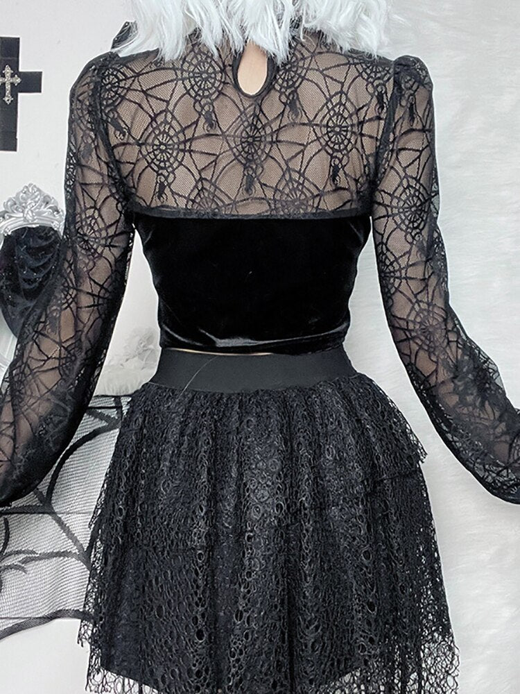 Gothic Elegant Lace Velvet Blouse
