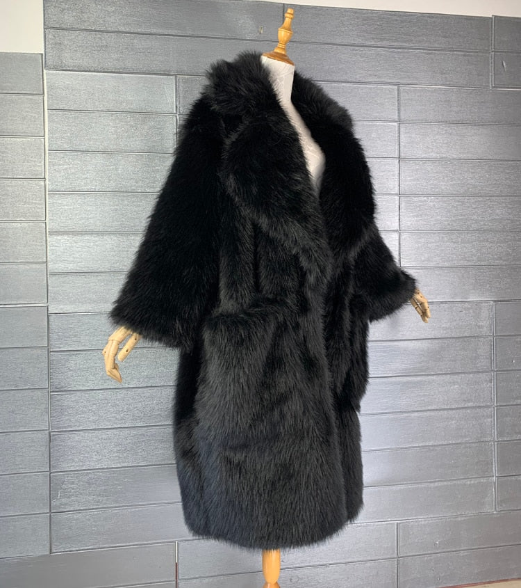 Y2K Long Oversized Pink Fluffy Faux Fur Coat