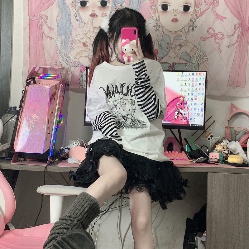 Sanriocore Goth Hello Kitty Long Sleeve Tee
