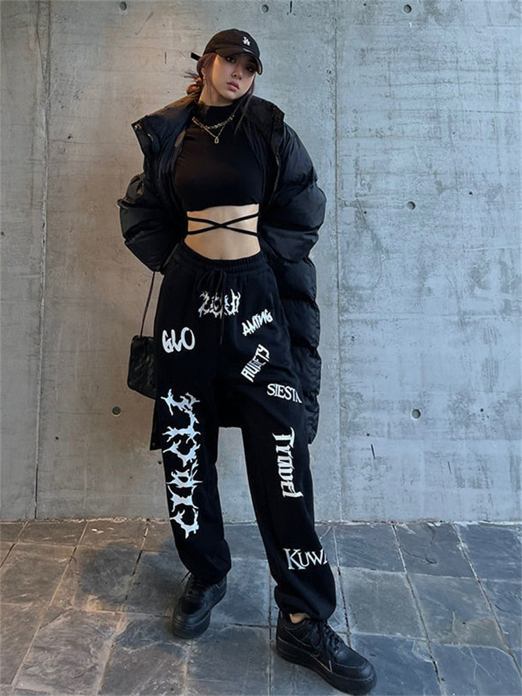 Egirl Gothic Graphic Black Jogging Sweatpants